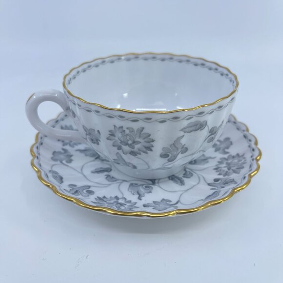 spode colonel gray bone china cups and saucers set of 4 floral garland gold trim - Picture 3 of 9
